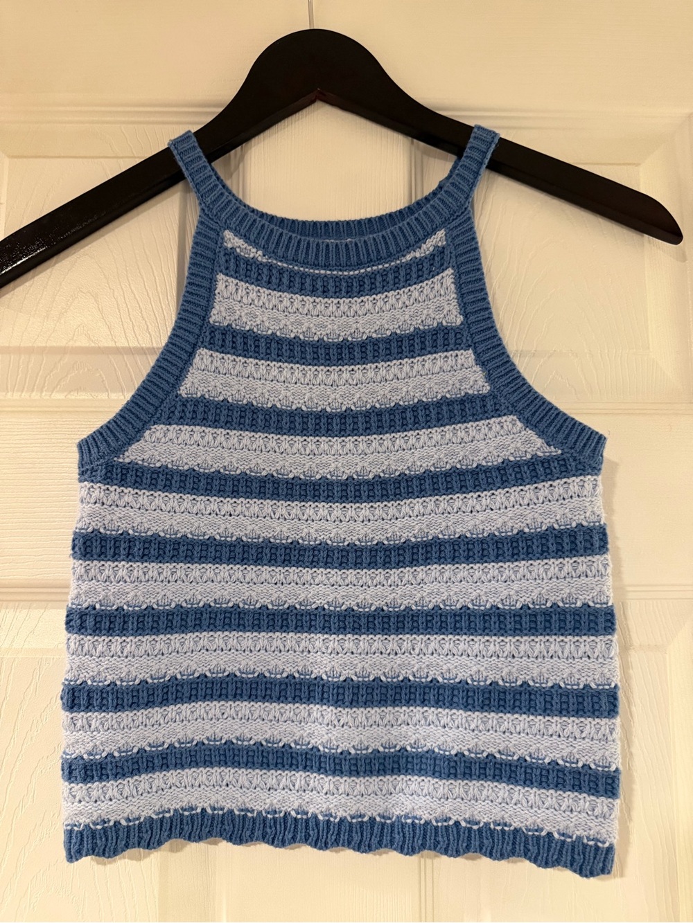 Blue & Light Blue Striped High Neckline Halter Tank, art class Women’s Large